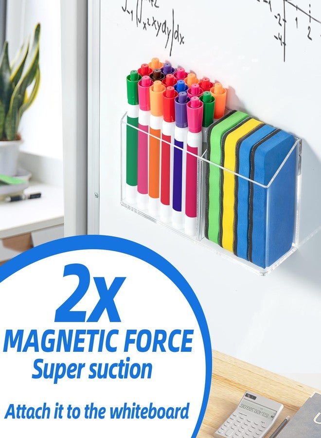 Simetufy Large Magnetic Dry Erase Marker Holder, Magnetic Pen Holder, Whiteboard Marker Holder with Movable Divider for Glass, Fridge & Locker, Non-slip Acrylic Magnetic Marker Holder - Image 4